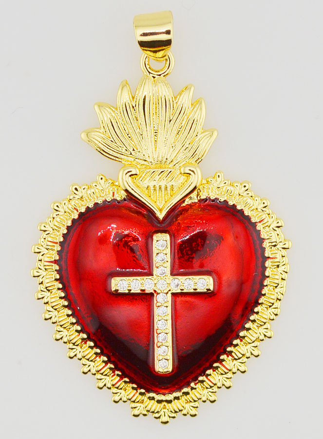 Pendentif Ex-Voto Rouge & Or - 40mm (pic 1)