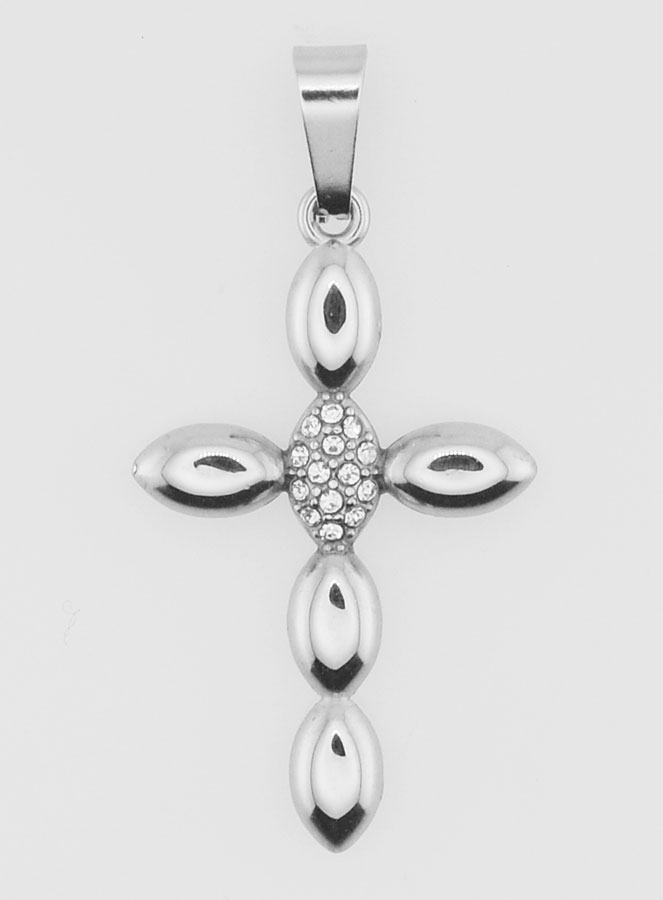 Pendentif Croix Inox & Zircons - 25mm (pic 1)