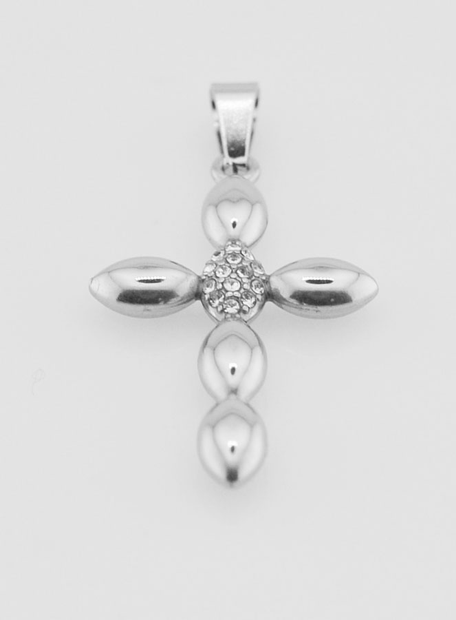 Pendentif Croix Inox & Zircons - 25mm (pic 2)