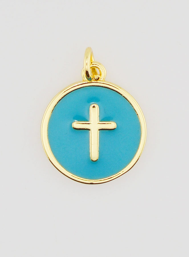Médaille Croix Émaillée - Turquoise (pic 1)