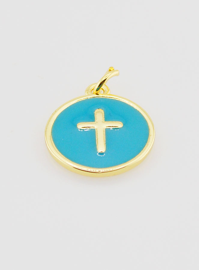 Médaille Croix Émaillée - Turquoise (pic 2)