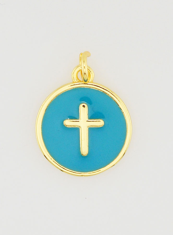 Pendentif Croix 14mm - Turquoise (pic 1)