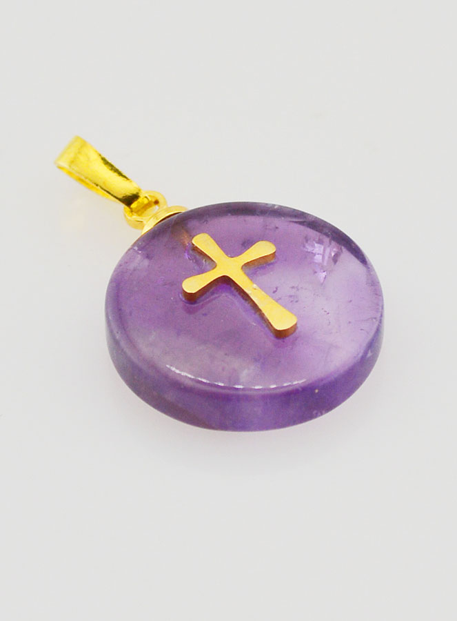 Médaille Translucide Avec Croix - Violet (pic 3)