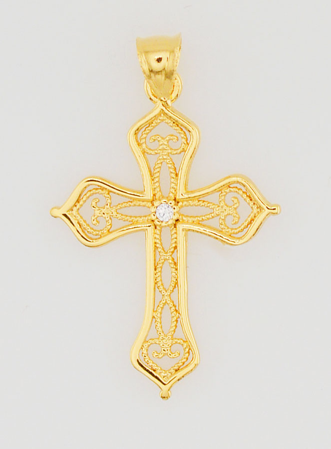 Pendentif Croix Ajourée Arabesques Plaqué Or - 20mm (pic 1)