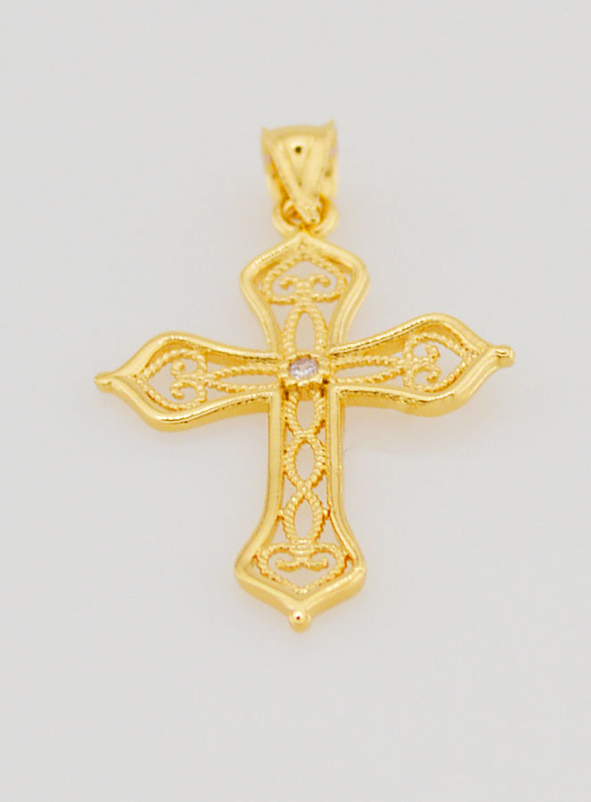 Pendentif Croix Ajourée Arabesques Plaqué Or - 20mm (pic 2)