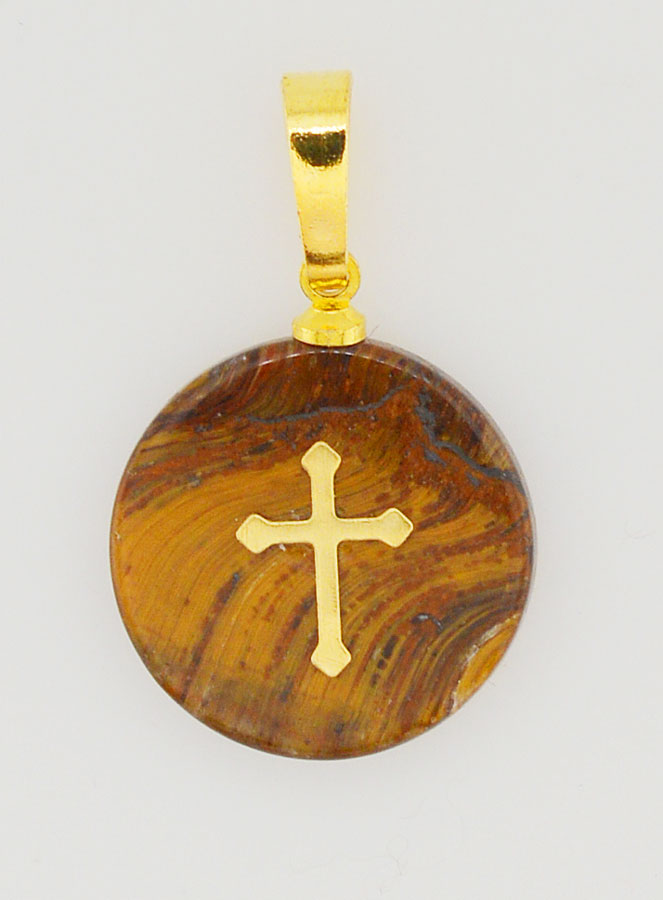 Médaille Translucide Avec Croix - Marron (pic 1)
