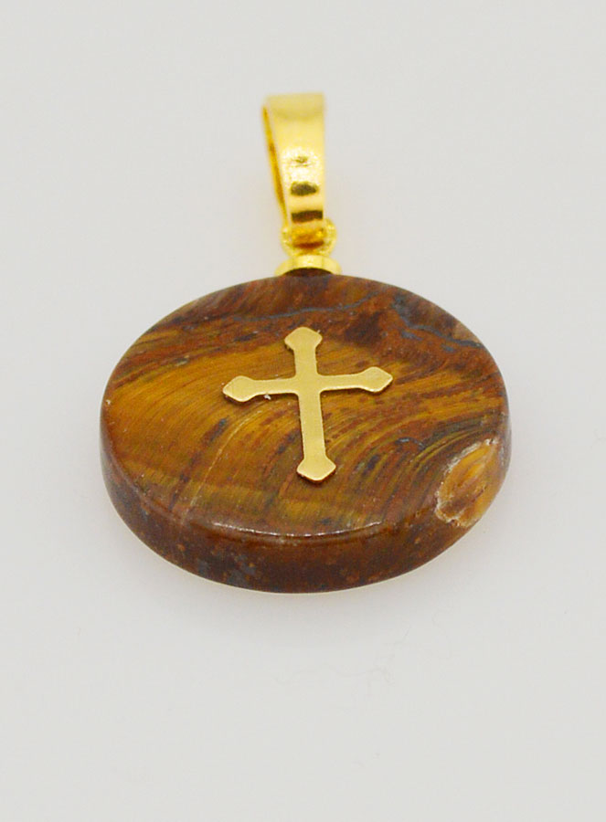 Médaille Translucide Avec Croix - Marron (pic 2)