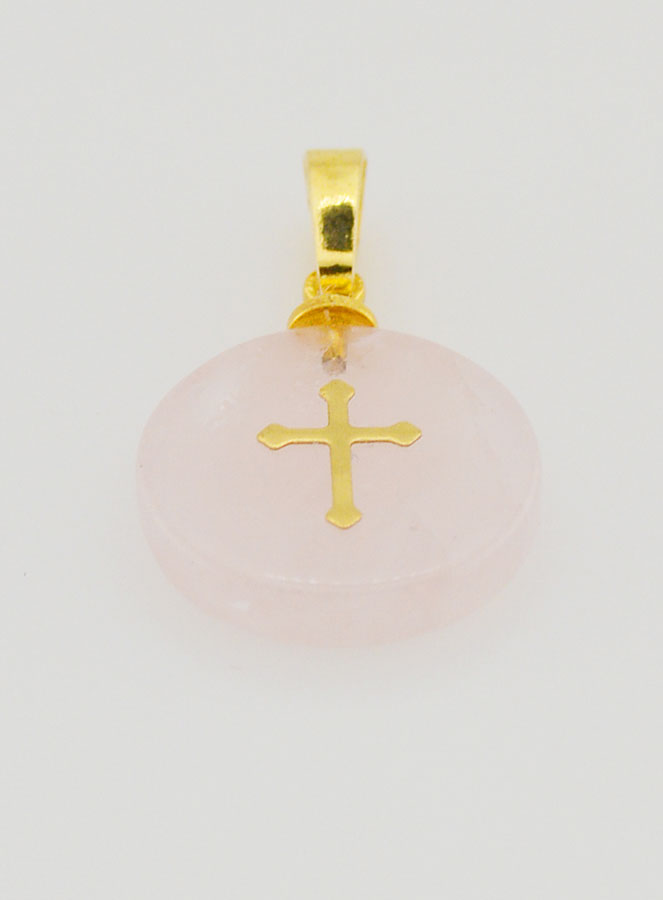 Médaille Translucide Avec Croix - Rose (pic 2)