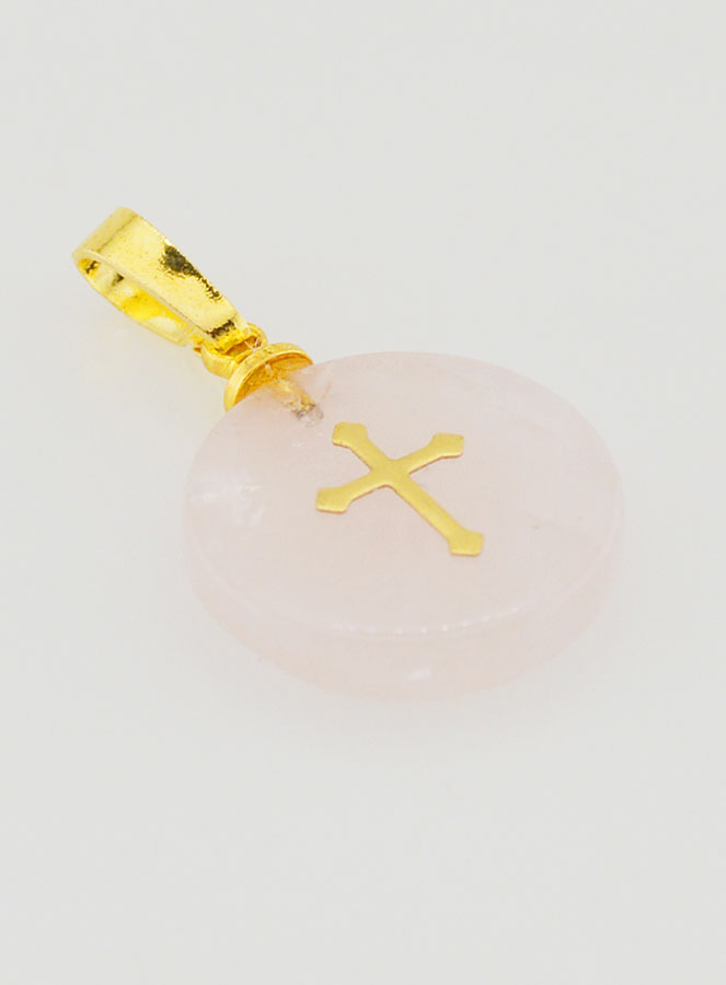 Médaille Translucide Avec Croix - Rose (pic 3)