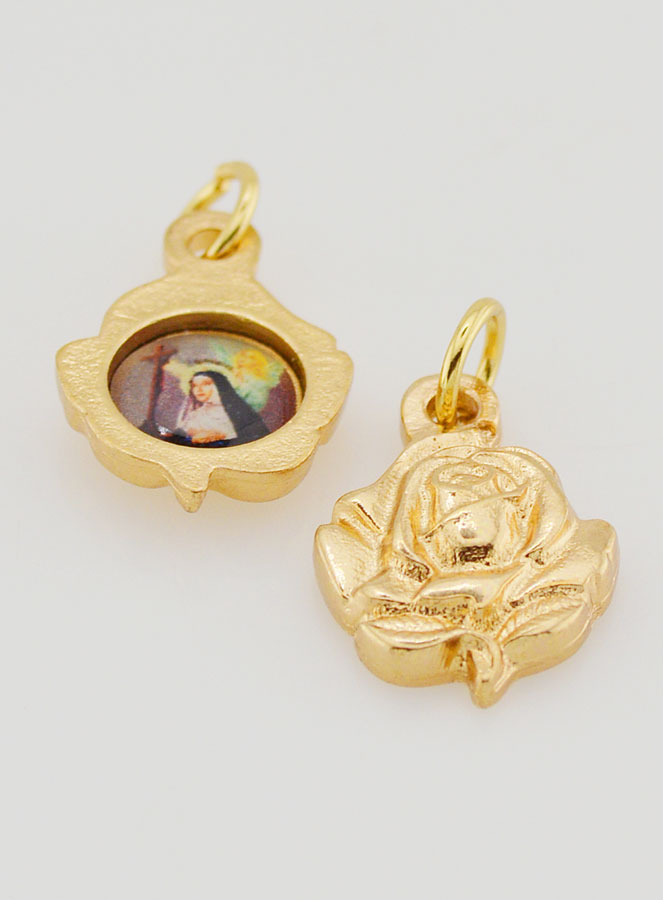 Médaille Rose 14mm Dorée - Sainte Rita (pic 2)