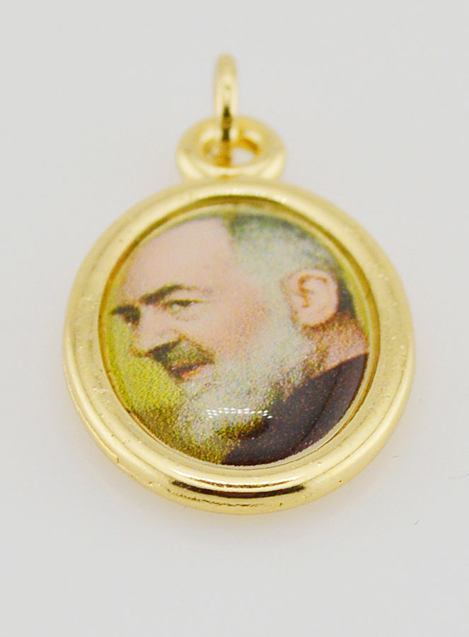 Médaille Saint Padre Pio Dorée - 25mm (pic 2)