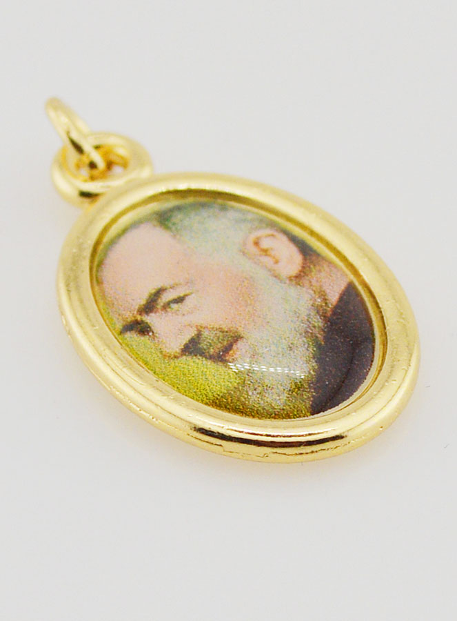 Médaille Saint Padre Pio Dorée - 25mm (pic 3)
