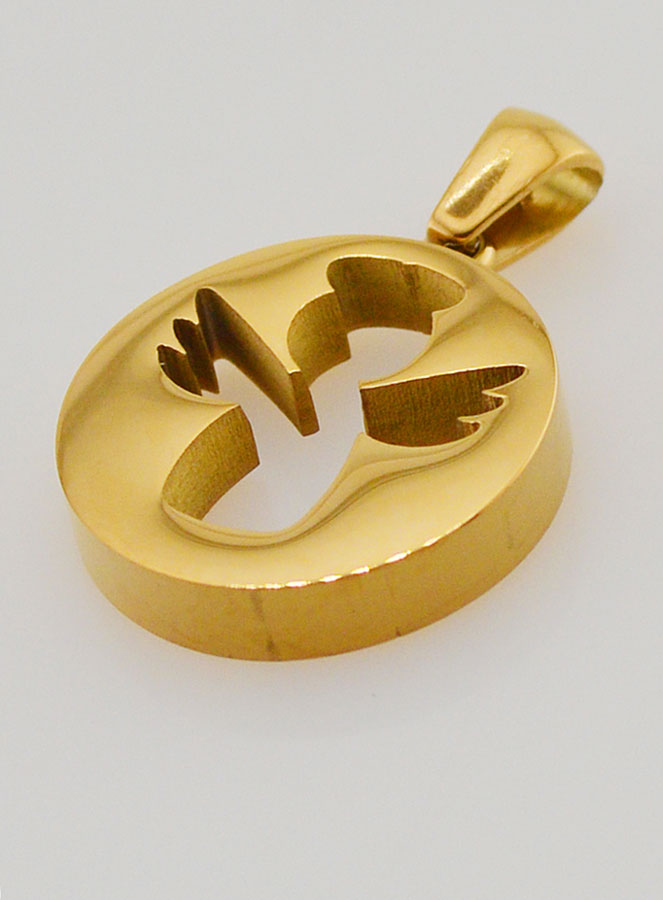 Médaille Ange Gardien Ajourée en Inox Doré - 18mm (pic 4)