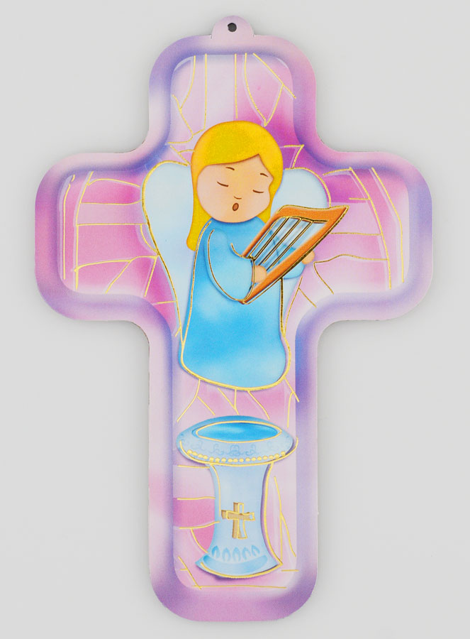 Croix en Bois Enfant - Ange à la Harpe (pic 1)