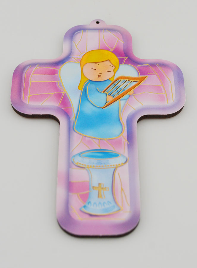 Croix en Bois Enfant - Ange à la Harpe (pic 2)