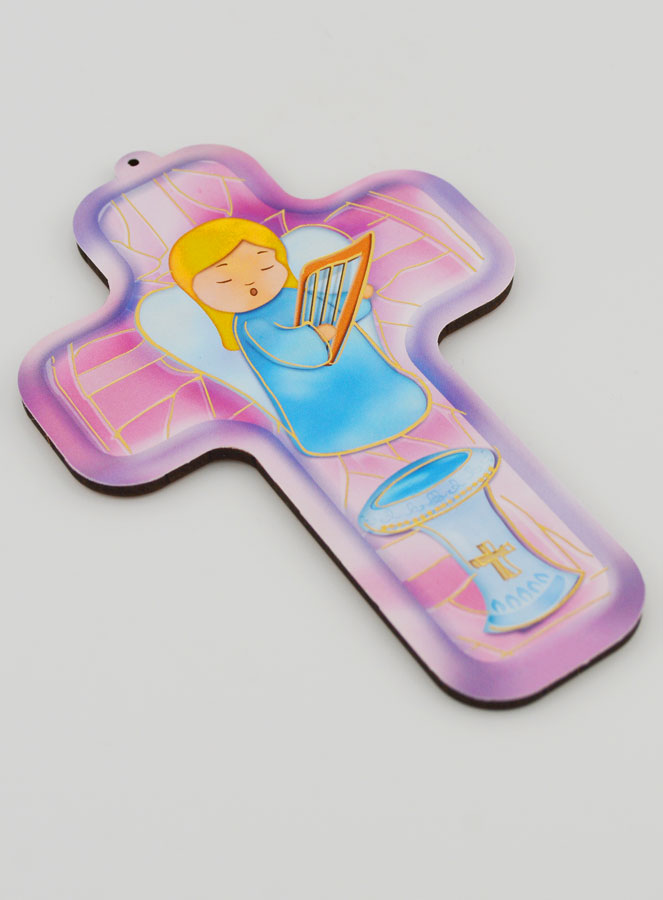 Croix en Bois Enfant - Ange à la Harpe (pic 3)