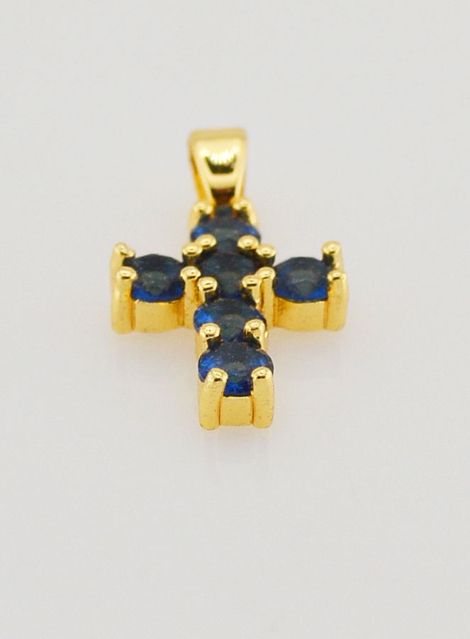 Pendentif Croix Oxydes de Zirconium - Bleu (pic 2)