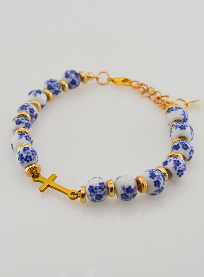 Bracelet Avec Croix & Grains Céramique - Bleu (pic 3)