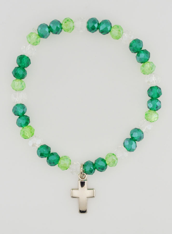 Bracelet Avec Croix & Perles de Verre - Vert (pic 1)