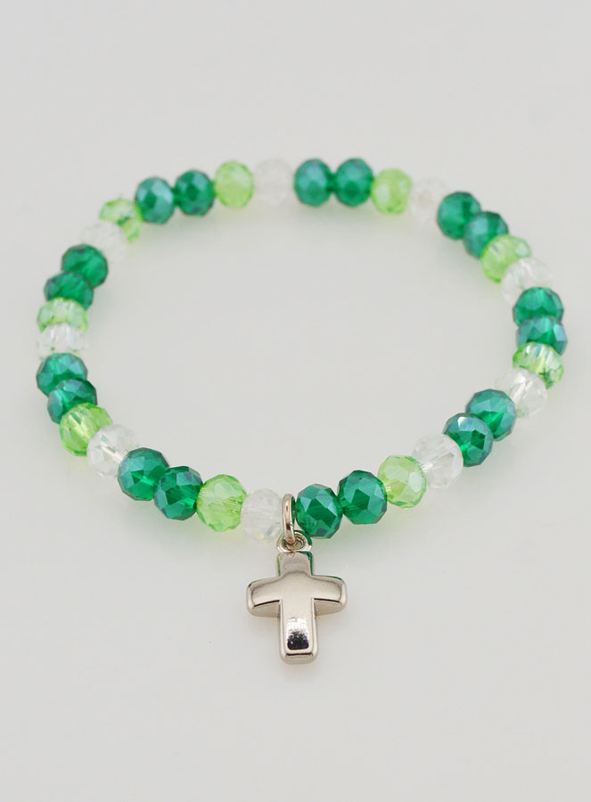 Bracelet Avec Croix & Perles de Verre - Vert (pic 2)