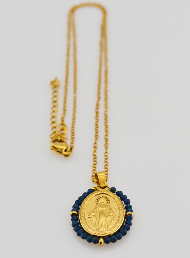 Médaille Miraculeuse Perles Facetées + Chaîne - Noir (pic 4)