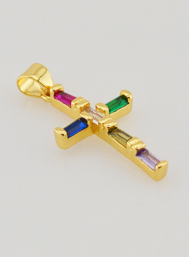 Pendentif Croix Multicolore - 23mm (pic 3)