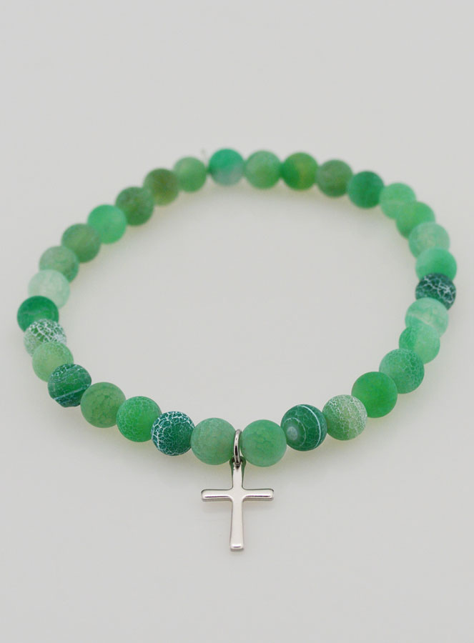 Bracelet Religieux Croix & Agate - Vert (pic 2)