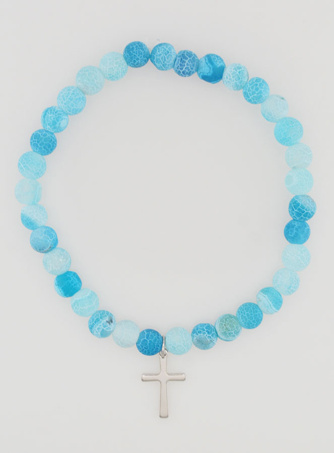 Bracelet Religieux Croix & Agate - Bleu (pic 1)