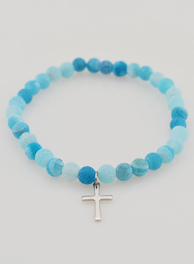 Bracelet Religieux Croix & Agate - Bleu (pic 2)