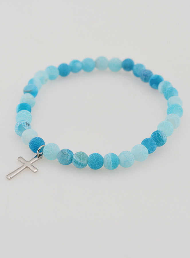 Bracelet Religieux Croix & Agate - Bleu (pic 3)