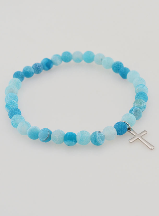Bracelet Religieux Croix & Agate - Bleu (pic 4)