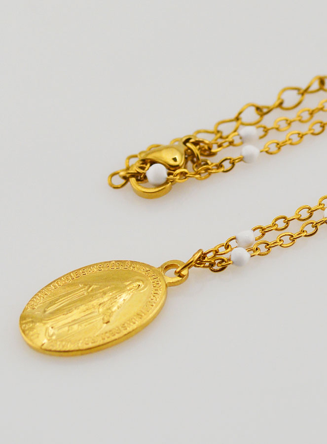 Médaille Miraculeuse & Chaîne à Perles - Blanc (pic 1)