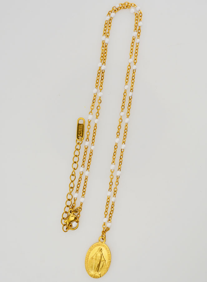 Médaille Miraculeuse & Chaîne à Perles - Blanc (pic 2)