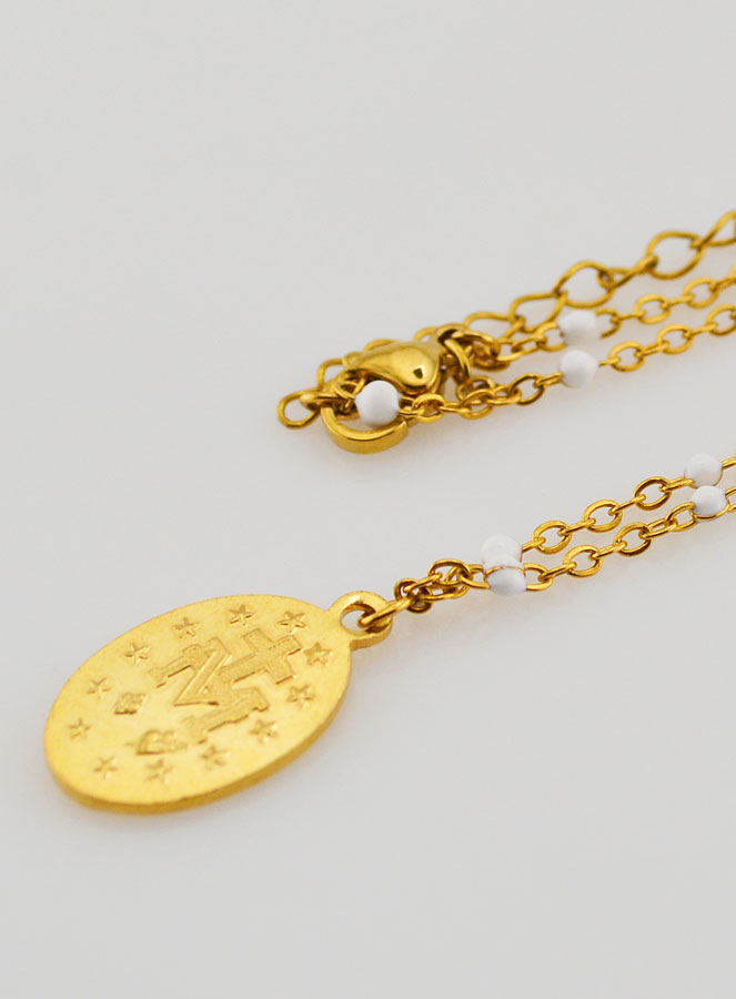 Médaille Miraculeuse & Chaîne à Perles - Blanc (pic 3)