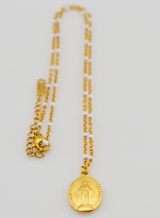 Médaille Miraculeuse & Chaîne à Perles - Blanc (pic 4)