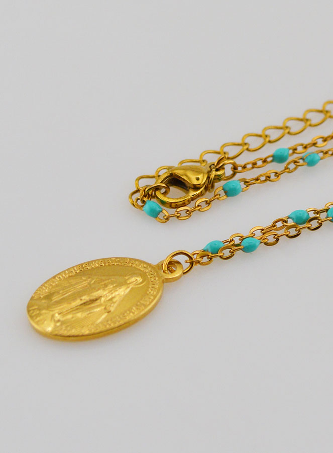 Médaille Miraculeuse & Chaîne à Perles -Turquoise (pic 1)