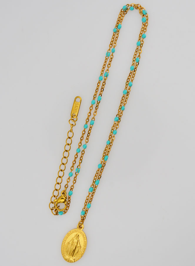Médaille Miraculeuse & Chaîne à Perles -Turquoise (pic 4)