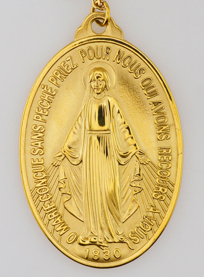 Médaille Miraculeuse & Chaîne en Inox Doré - 28mm (pic 2)