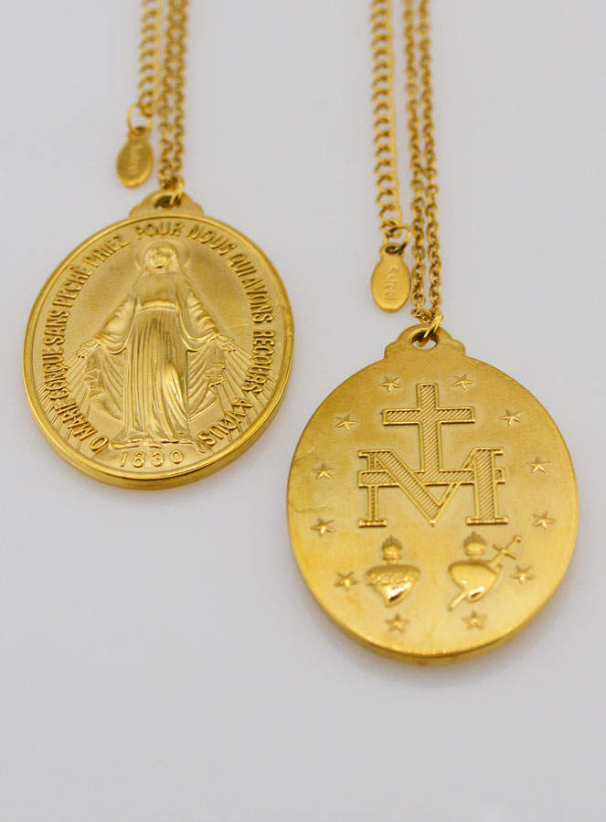 Médaille Miraculeuse & Chaîne en Inox Doré - 28mm (pic 4)