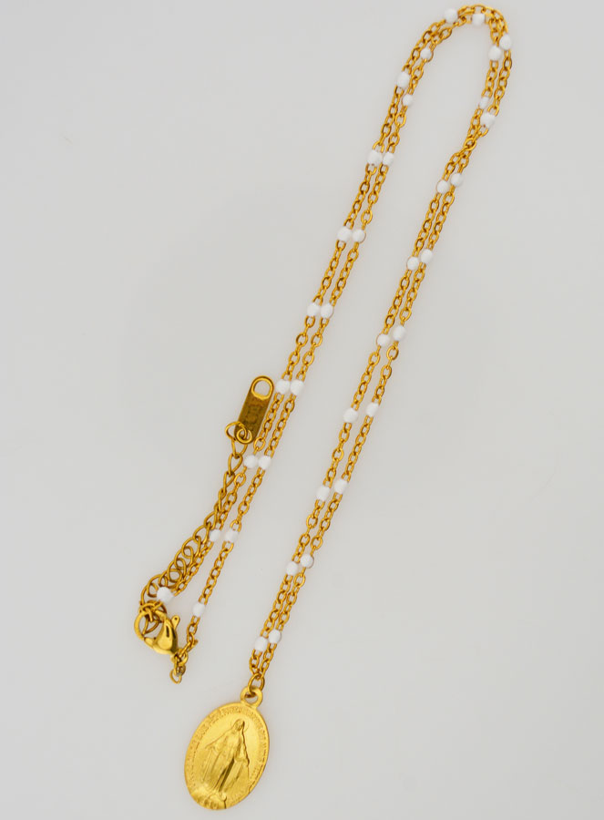 Collier Perlé Médaille Miraculeuse - Blanc (pic 2)