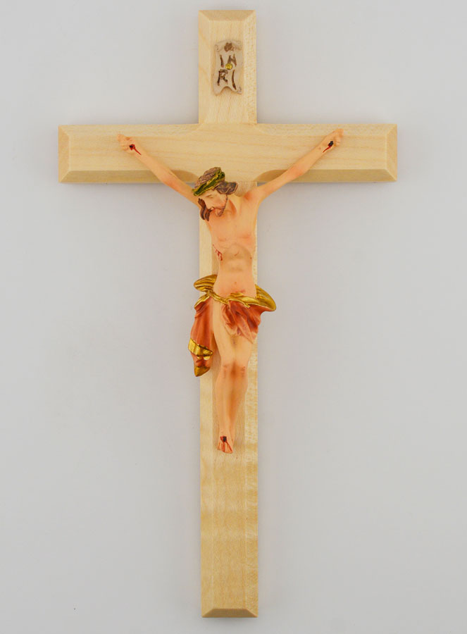 Crucifix en Tilleul & Christ au Linge Rouge - 18 cm (pic 1)