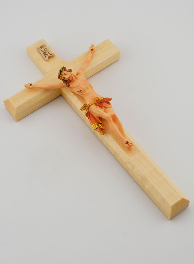 Crucifix en Tilleul & Christ au Linge Rouge - 18 cm (pic 3)