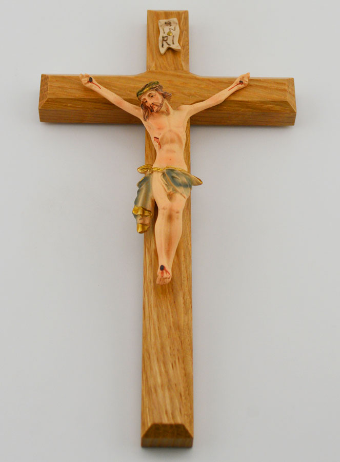 Crucifix en Tilleul & Christ au Linge Bleu - 18 cm (pic 2)