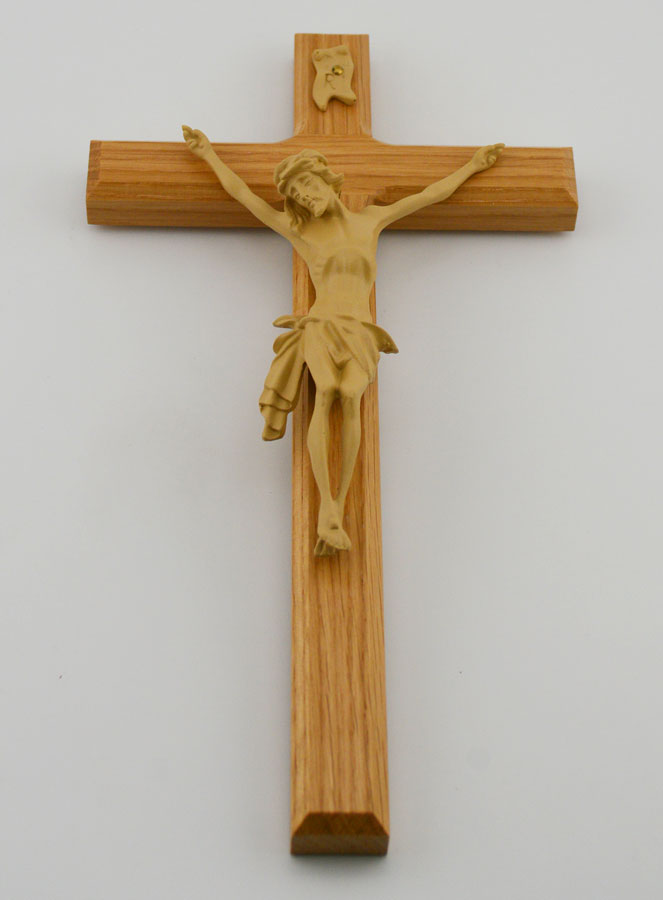 Crucifix en Chêne Naturel & Christ - 22cm (pic 2)