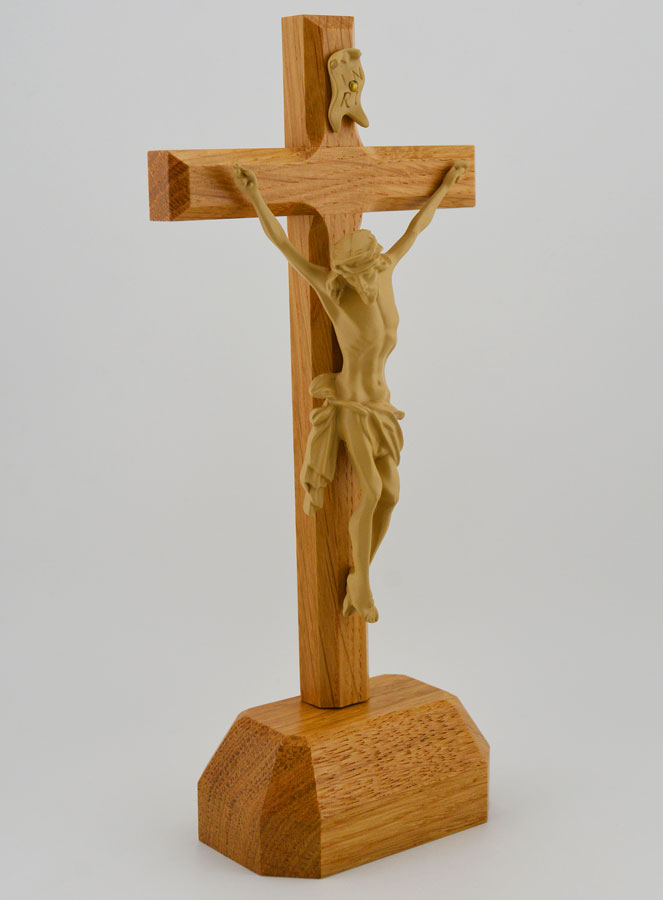 Crucifix sur Socle en Chêne - 22cm (pic 3)