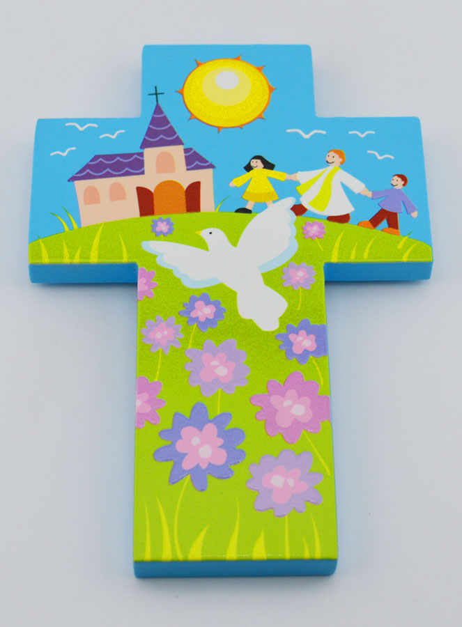 Croix Enfant en Bois - Prêtre & Colombe (pic 2)