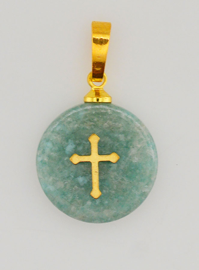 Médaille Avec Croix - Bleu Vert (pic 1)