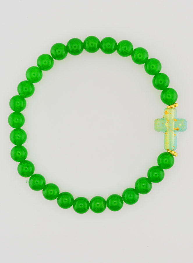 Bracelet Religieux Croix & Jade Vert (pic 1)