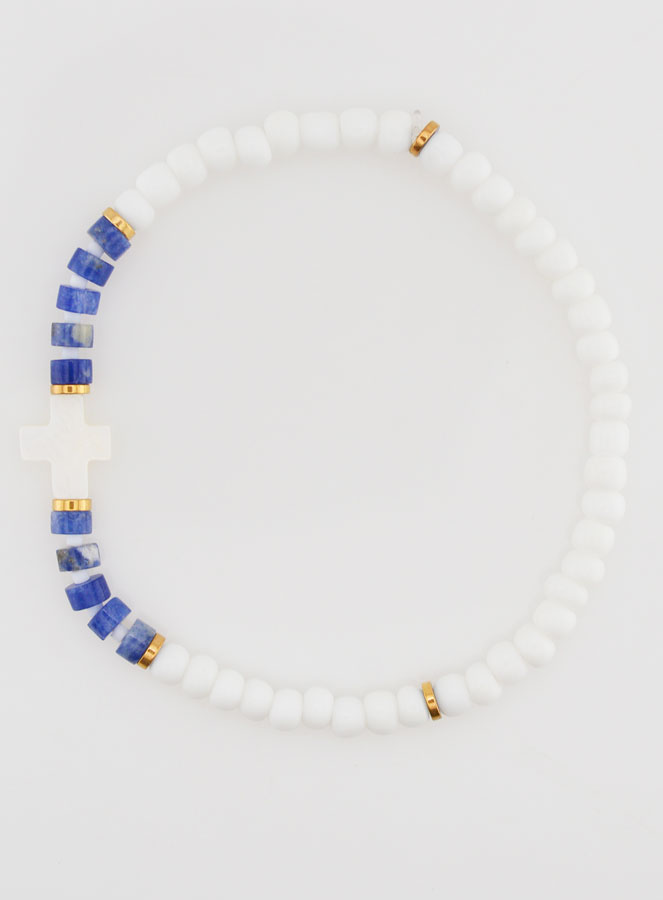 Bracelet Religieux Pierre & Nacre - Bleu (pic 1)