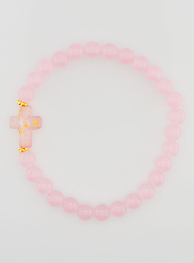 Bracelet Religieux Croix & Jade Rose (pic 1)
